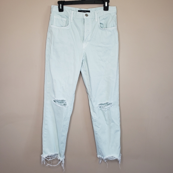 J Brand Wynne mint green distressed high rise straight jeans 27 - Picture 2 of 6